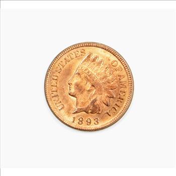 1893 Indian Cent 1c RD RED - GEM Brilliant Uncirculated - Greysheet (Wholesale Price) is $800.00 - Reserve is 65% lower than that price! 