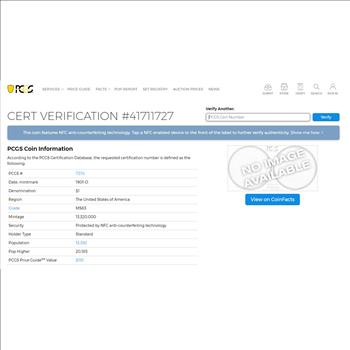 1901-O Morgan Silver Dollar $1 - PCGS MS63 - PCGS Price Guide $110.00
