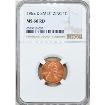 1982-D Zinc Small Date Lincoln Memorial Cent 1c - NGC MS66 RD RED - NGC PRICE GUIDE $25.00