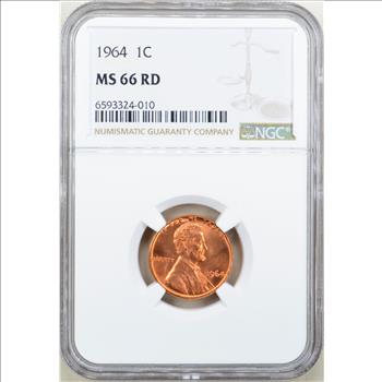1964 Lincoln Memorial Cent 1c - NGC MS66 RD RED - NGC PRICE GUIDE $30.00