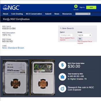 1973  Lincoln Memorial Cent 1c - NGC MS66 RD RED - NGC PRICE GUIDE 30.00