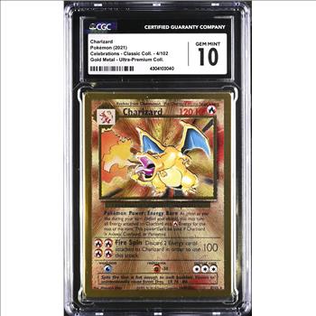 Pokemon Charizard Gold Metal - Celebrations Ultra-Premium Collection CGC MINT 10 - Price Guide $1,887.50 - Reserve is 47% lower than that price!