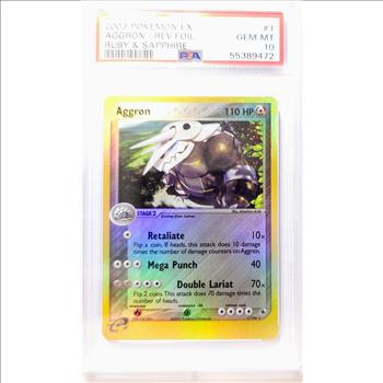 2003 Pokemon AGGRON #1 - EX Ruby & Sapphire - REVERSE FOIL RARE - PSA GEM MINT 10 - POP of Only 5!!