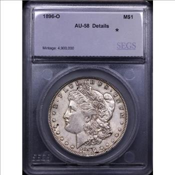 1896-O Morgan Dollar $1 - SEGS AU58 Details - Greysheet (Wholesale Price) is $425.00 - Reserve is 56% lower than that price!