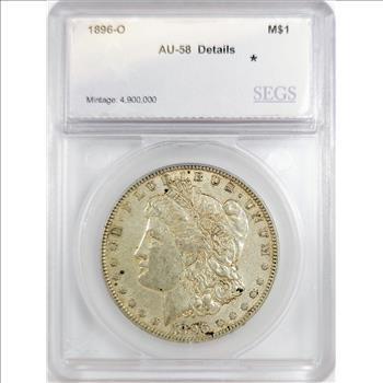 1896-O Morgan Dollar $1 - SEGS AU58 Details - Greysheet (Wholesale Price) is $425.00 - Reserve is 56% lower than that price!