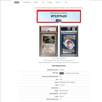 2005 Pokemon LATIOS #9 - EX Delta Species - REVERSE FOIL - PSA MINT 8