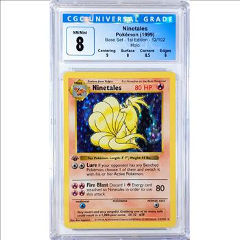 Pokemon Ninetales 1st Edition Base Set HOLO # 12 - CGC MINT 8 (with subgrades!) - RARE!