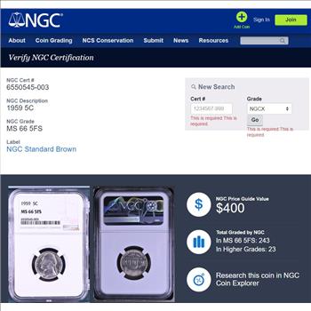 1959 Jefferson Nickel 5c - NGC MS66 5FS - FULL STEPS!! NGC Price Guide $400.00!!