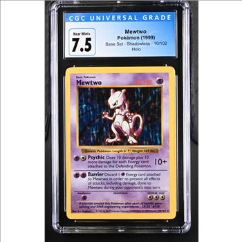 1999 Pokemon Base Set - Mewtwo #10 - SHADOWLESS - HOLO RARE - CGC 7.5
