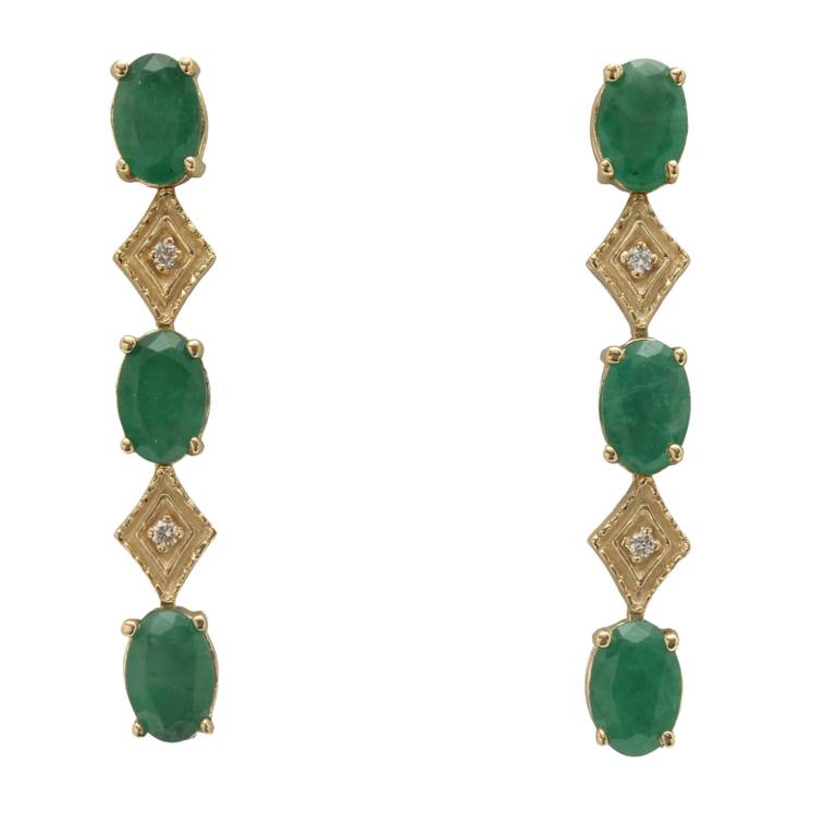 4.04 Carats Natural Emerald and Diamond 14K Solid Yellow Gold Earrings