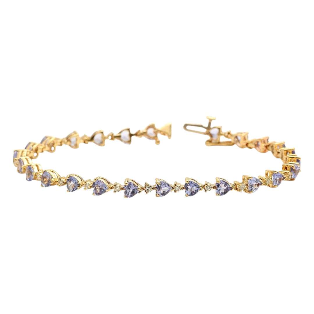 Very Impressive Natural Tanzanite & Diamond 14K Solid White Gold Bracelet 