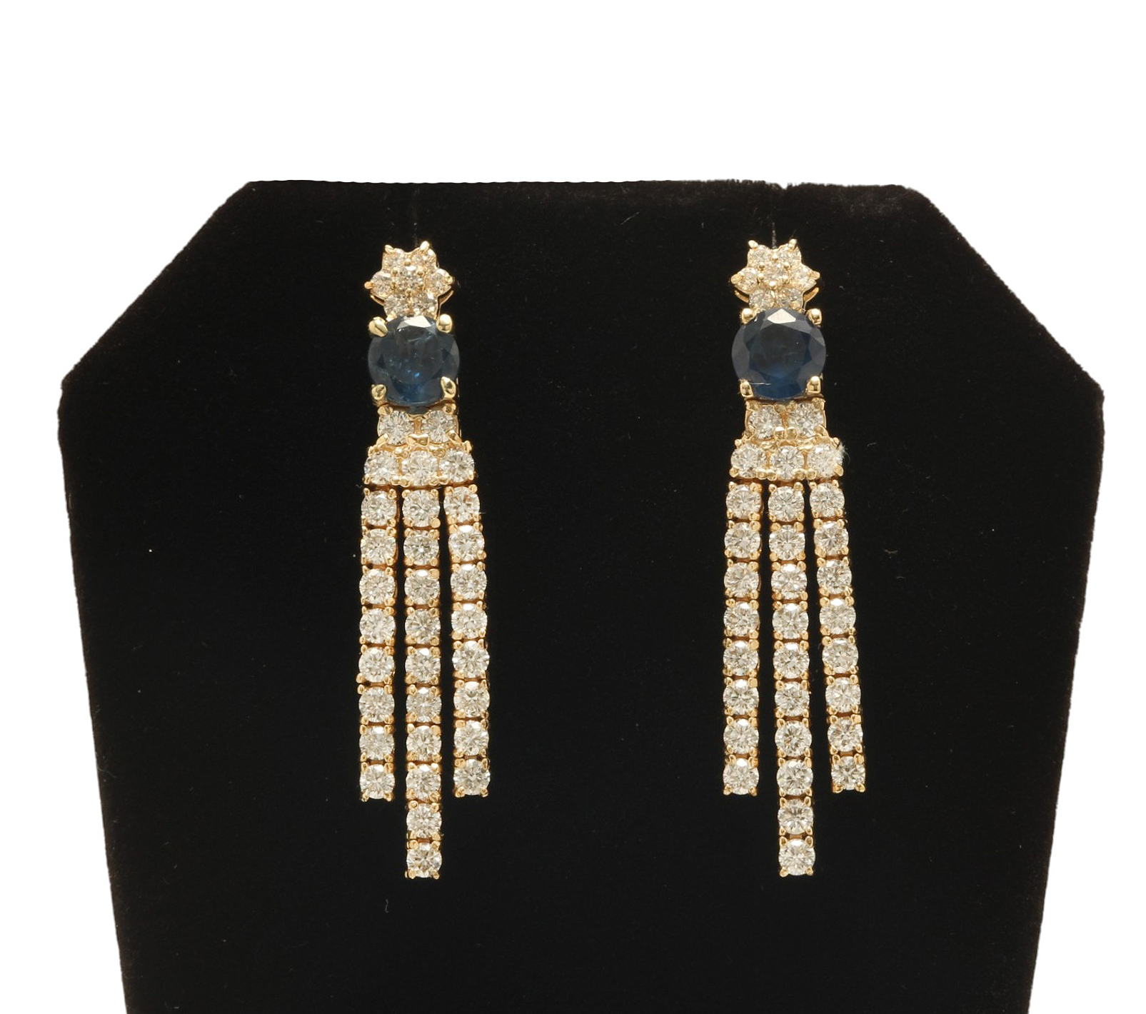 4.40 Carats Natural Sapphire and Diamond 14K Solid Yellow Gold Earrings