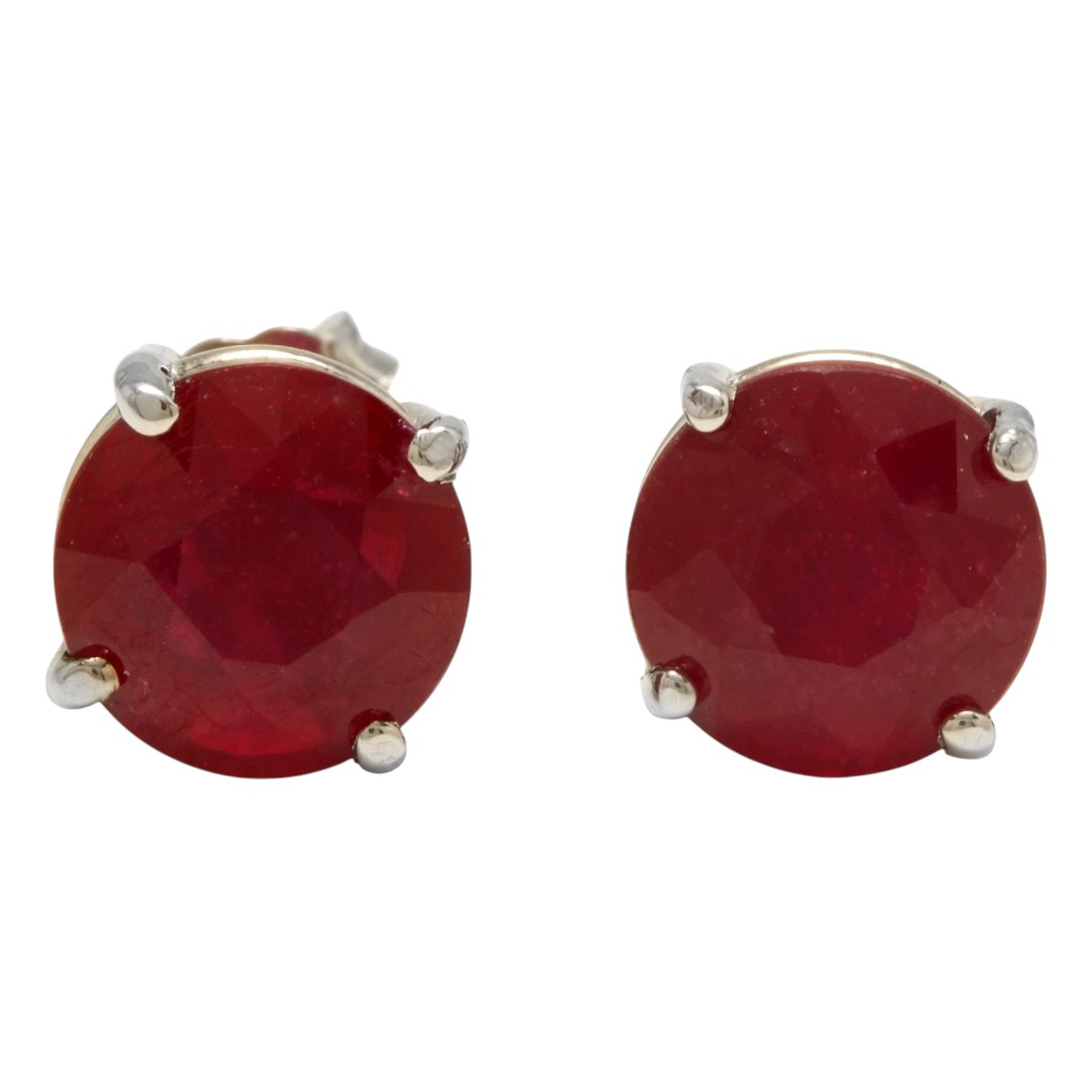 6.00 Carats Natural Ruby 14K Solid White Gold Stud Earrings