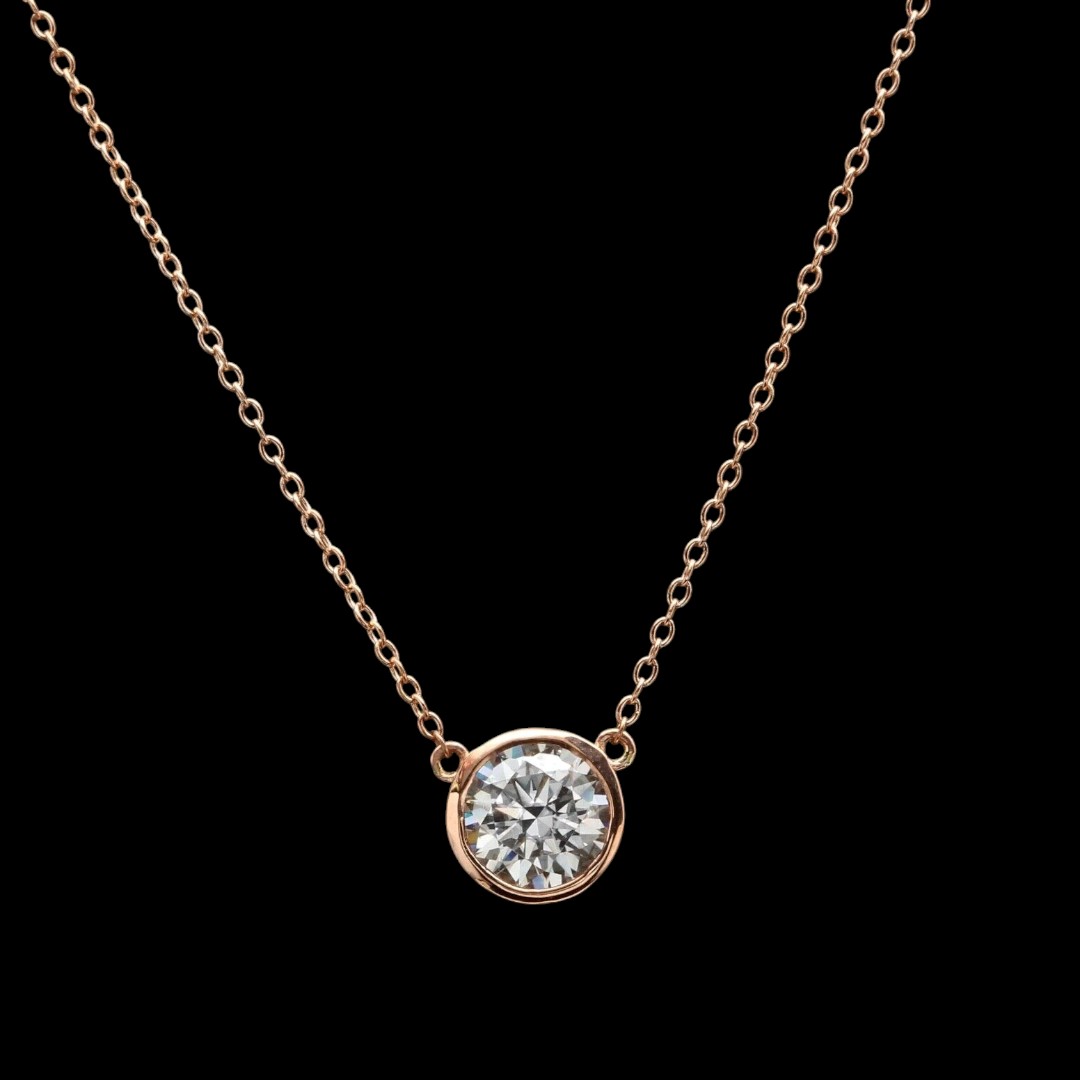 Certified 1.00Ct Natural Moissanite 14K Solid Rose Gold Necklace Pendant