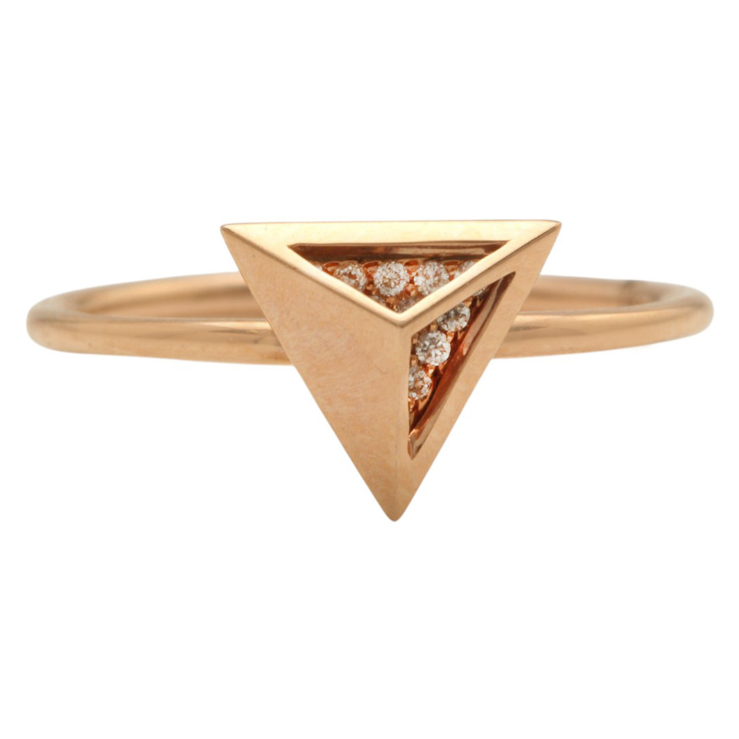 Cute Natural Diamond 14K Solid Rose Gold Triangle Ring
