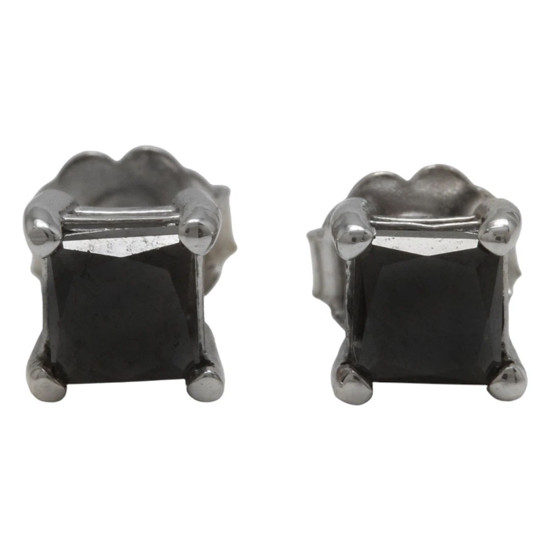 Exquisite 1.20 Carats Natural Black Diamond 14K Solid White Gold Stud Earrings