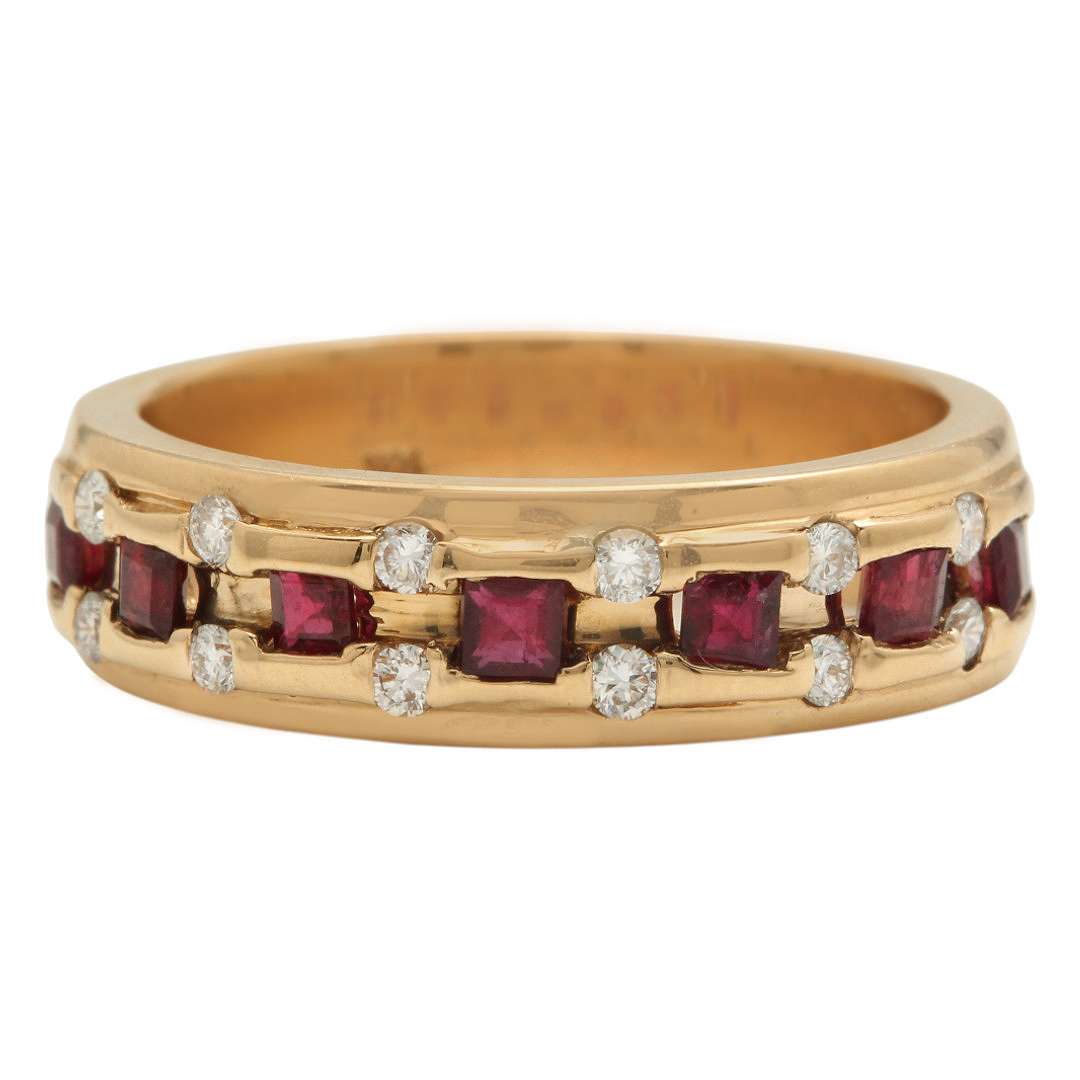 Natural Ruby and Diamond 14K Solid Yellow Gold Men's Ring