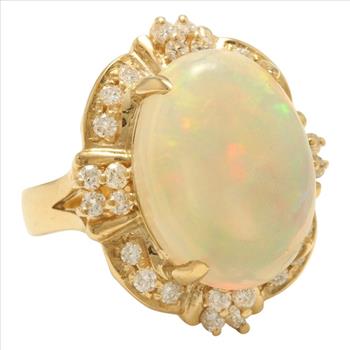 13.80 Carats Natural Ethiopian Opal and Diamond 14K Solid Yellow Gold Ring