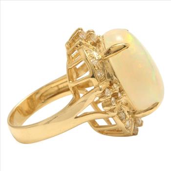 13.80 Carats Natural Ethiopian Opal and Diamond 14K Solid Yellow Gold Ring