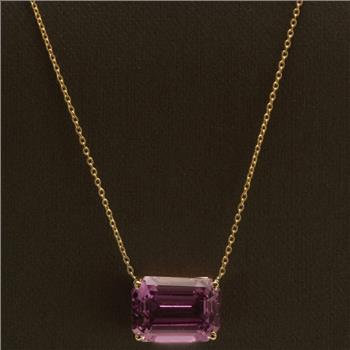 14.00Ct Natural Kunzite 14K Solid Yellow Gold Necklace