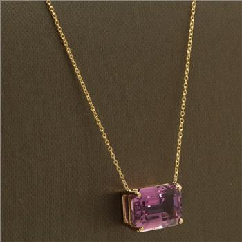 14.00Ct Natural Kunzite 14K Solid Yellow Gold Necklace