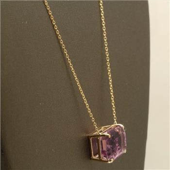 14.00Ct Natural Kunzite 14K Solid Yellow Gold Necklace