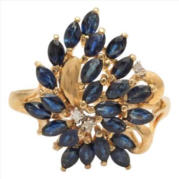Estate 3.00 Carats Exquisite Natural Blue Sapphire and Diamond 14K Solid Yellow Gold Ring