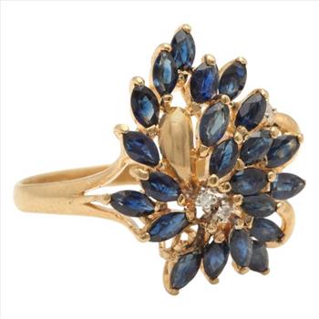 Estate 3.00 Carats Exquisite Natural Blue Sapphire and Diamond 14K Solid Yellow Gold Ring