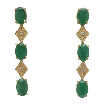 4.04 Carats Natural Emerald and Diamond 14K Solid Yellow Gold Earrings