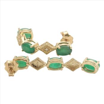 4.04 Carats Natural Emerald and Diamond 14K Solid Yellow Gold Earrings