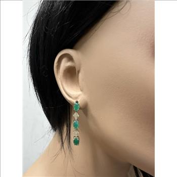 4.04 Carats Natural Emerald and Diamond 14K Solid Yellow Gold Earrings