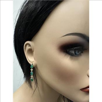 4.04 Carats Natural Emerald and Diamond 14K Solid Yellow Gold Earrings
