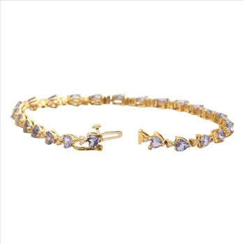 Very Impressive Natural Tanzanite & Diamond 14K Solid White Gold Bracelet 