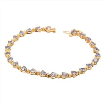 Very Impressive Natural Tanzanite & Diamond 14K Solid White Gold Bracelet 