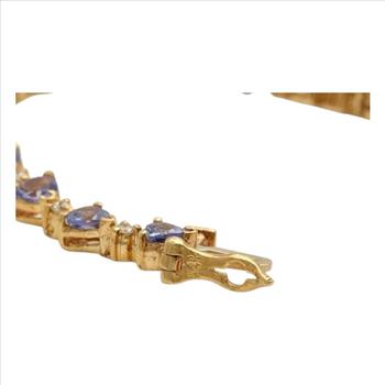 Very Impressive Natural Tanzanite & Diamond 14K Solid White Gold Bracelet 