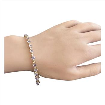 Very Impressive Natural Tanzanite & Diamond 14K Solid White Gold Bracelet 