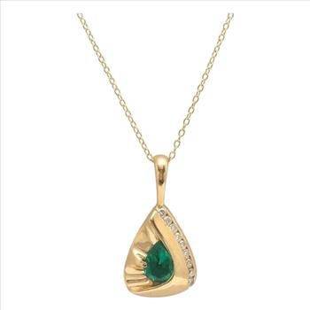  Stunning Emerald and Diamond 14K Solid Yellow Gold Necklace