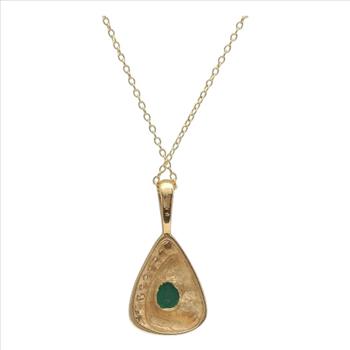  Stunning Emerald and Diamond 14K Solid Yellow Gold Necklace