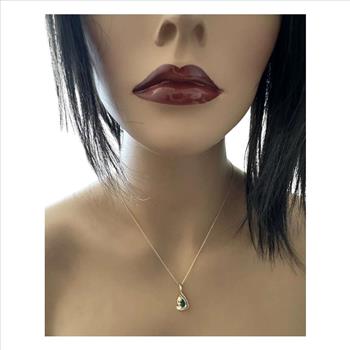  Stunning Emerald and Diamond 14K Solid Yellow Gold Necklace