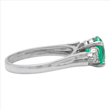 14K Solid White Gold Chatham Lab Created Emerald and Natural Diamond Ring
