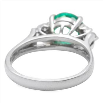 14K Solid White Gold Chatham Lab Created Emerald and Natural Diamond Ring