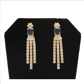 4.40 Carats Natural Sapphire and Diamond 14K Solid Yellow Gold Earrings