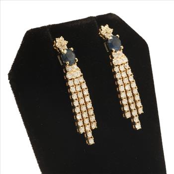 4.40 Carats Natural Sapphire and Diamond 14K Solid Yellow Gold Earrings
