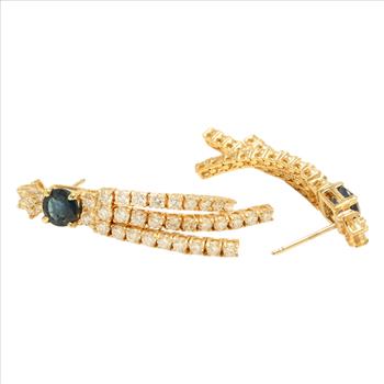4.40 Carats Natural Sapphire and Diamond 14K Solid Yellow Gold Earrings