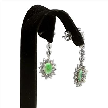 5.00 Carats Natural Emerald and Diamond 14K Solid White Gold Earrings