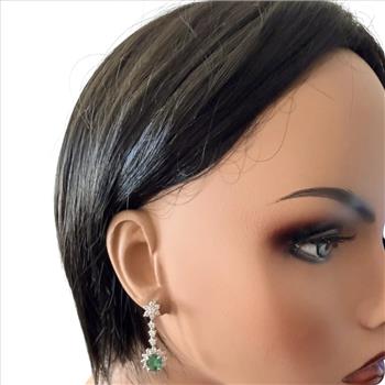 5.00 Carats Natural Emerald and Diamond 14K Solid White Gold Earrings