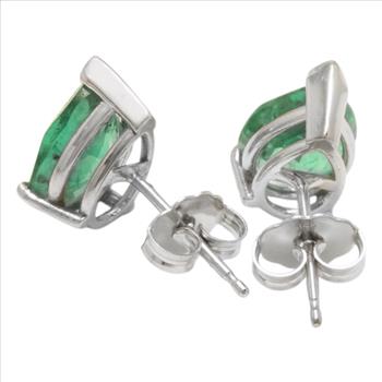 14K Solid White Gold Lab Created Emerald Earrings