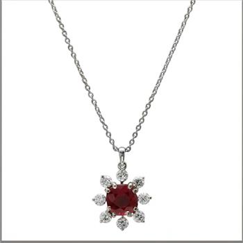 1.55Ct Natural Red Ruby and Diamond 14K Solid White Gold Necklace