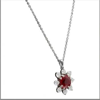1.55Ct Natural Red Ruby and Diamond 14K Solid White Gold Necklace