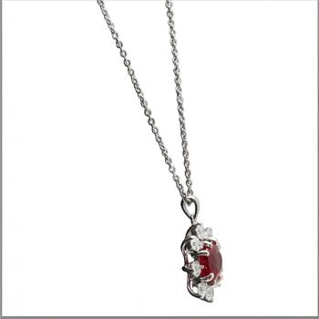 1.55Ct Natural Red Ruby and Diamond 14K Solid White Gold Necklace